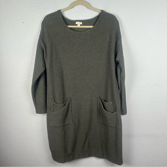 J. Jill Pure Jill Gray Cashmere Cotton Blend Stretch Long Sleeve Sweater Dress L - Picture 1 of 5